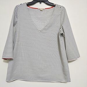 COOPER & ELLA Striped V Neck Half Sleeve Top Classic Nautical Preppy M White